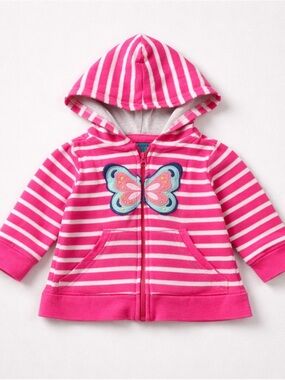 Y2K Girls' Pink Striped Butterfly Hoodie 6-9 Months Monkey Bars